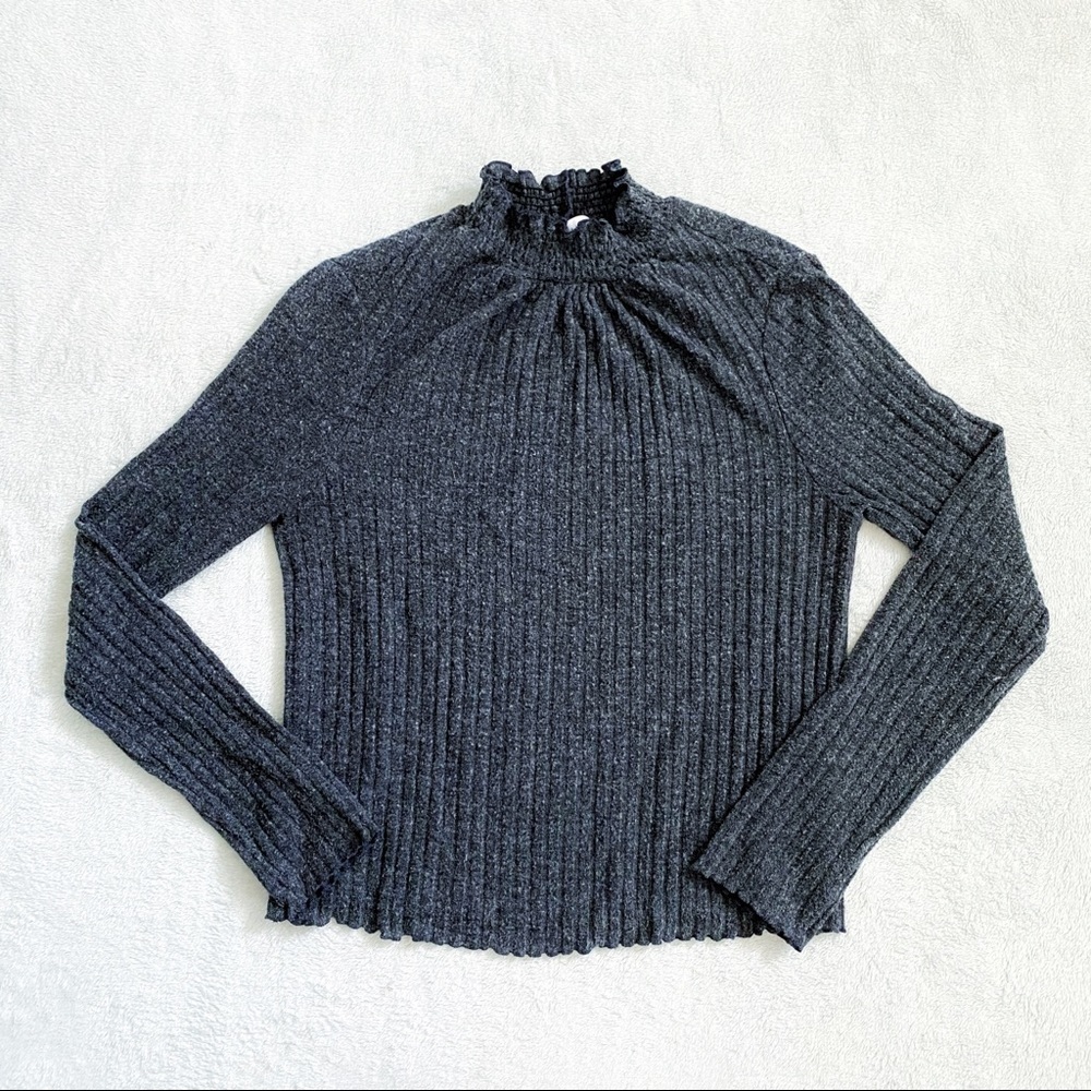 Topshop ruffle neck long sleeve grey shirt large
